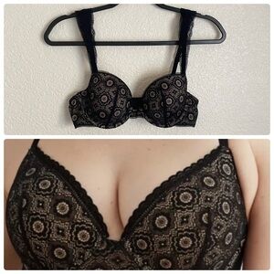 Aerie Floral Lace Bra 34B Black Tan